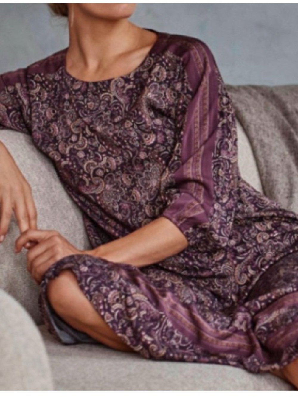 J. Jill Paisley Maxi Dress Extra Large in Burgundy and Cream